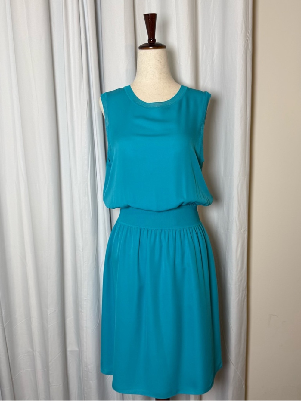 Theory Silk Blouson Dress Teal Aqua Sleeveless Medium